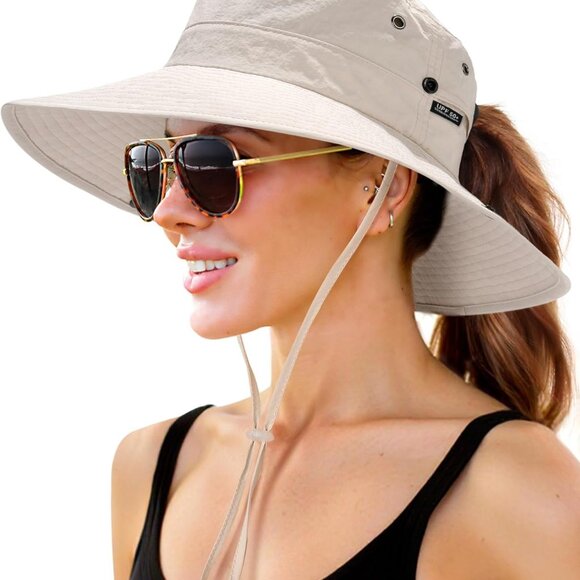 Sun Hat Women Wide Brim UPF 50+ Ponytail Hole Beach Hiking Outdoor - Picture 1 of 7